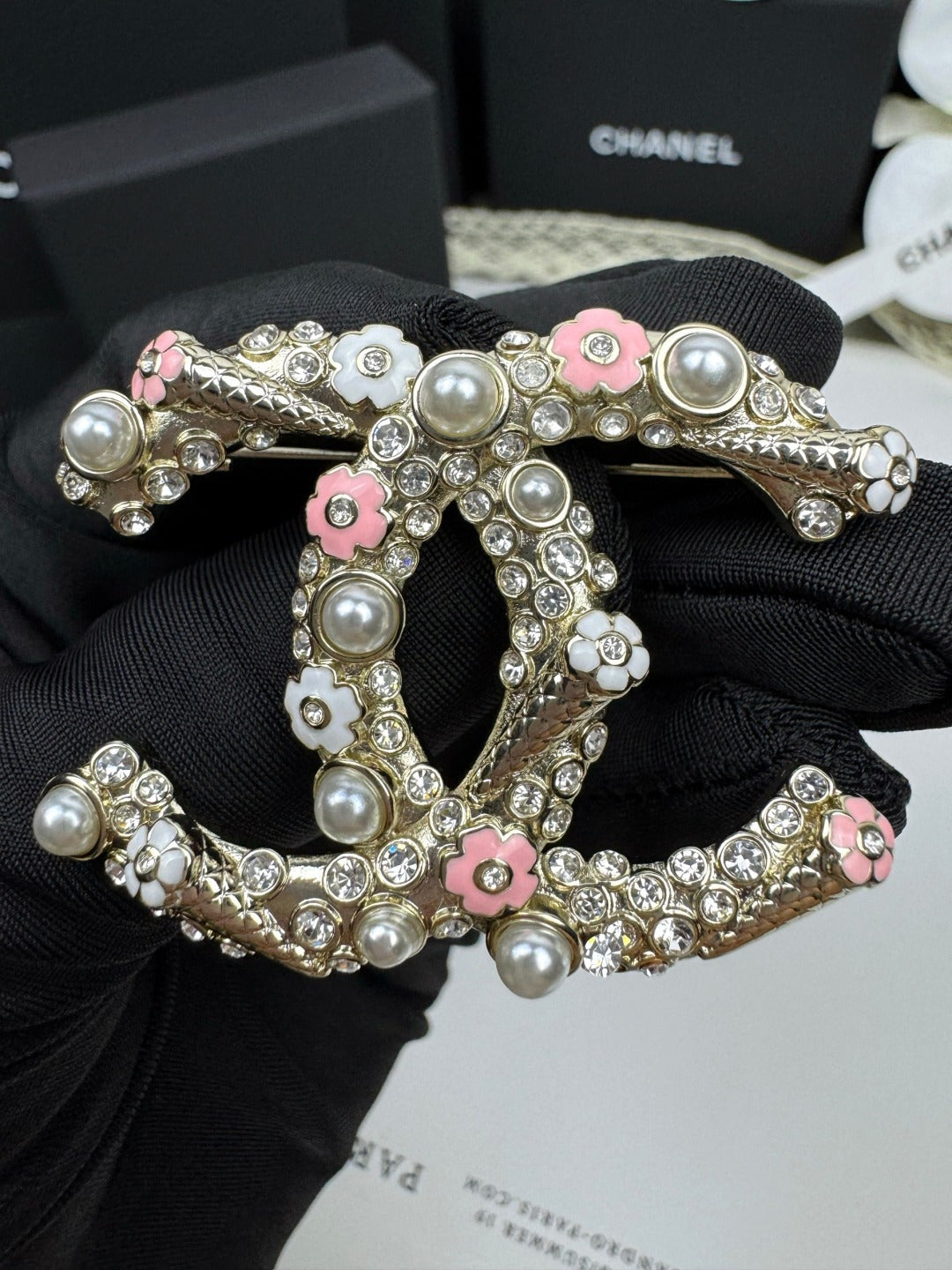 [⭐Haelin Jewelry]26C Pink-White Enamel Ice Cream Cone Double C Brooch