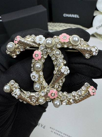 [⭐Haelin Jewelry]26C Pink-White Enamel Ice Cream Cone Double C Brooch