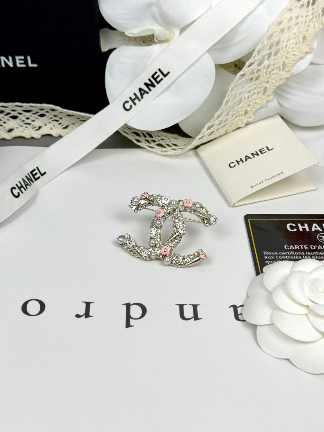 [⭐Haelin Jewelry]26C Pink-White Enamel Ice Cream Cone Double C Brooch