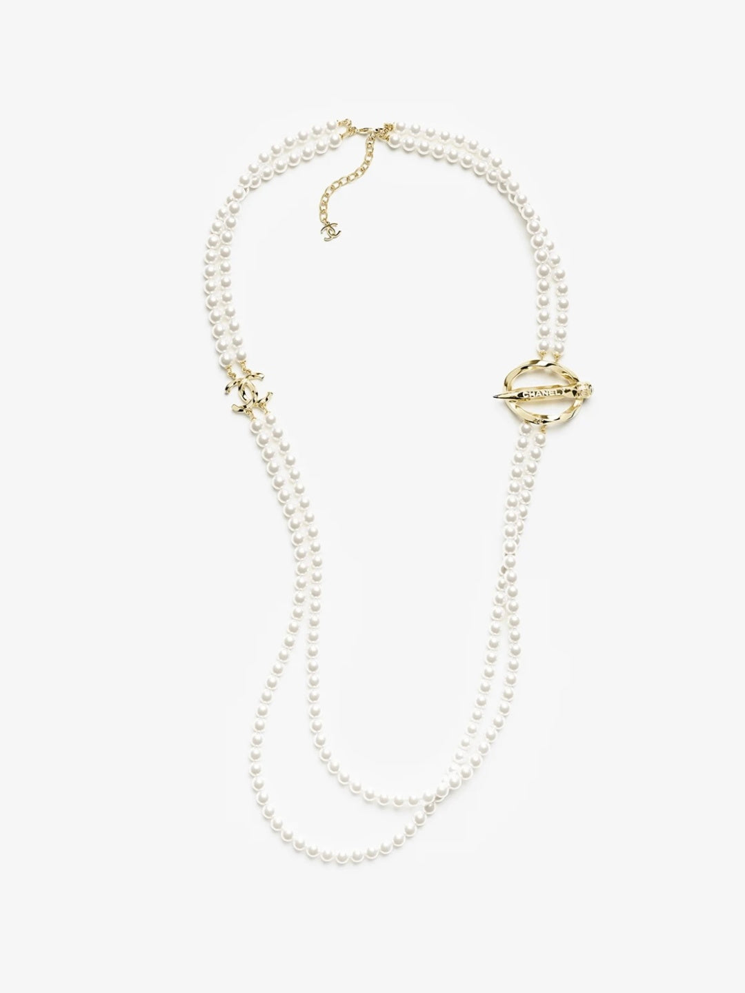[⭐Haelin Jewelry]25K Pencil Double C Double-Layer Pearl Sweater Chain