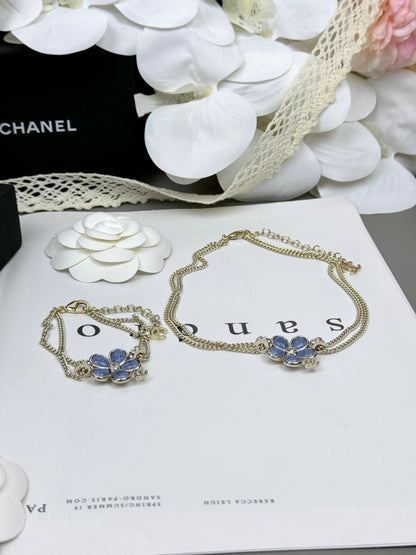 [⭐Haelin Jewelry]New Blue Floral Double-Layer Necklace
