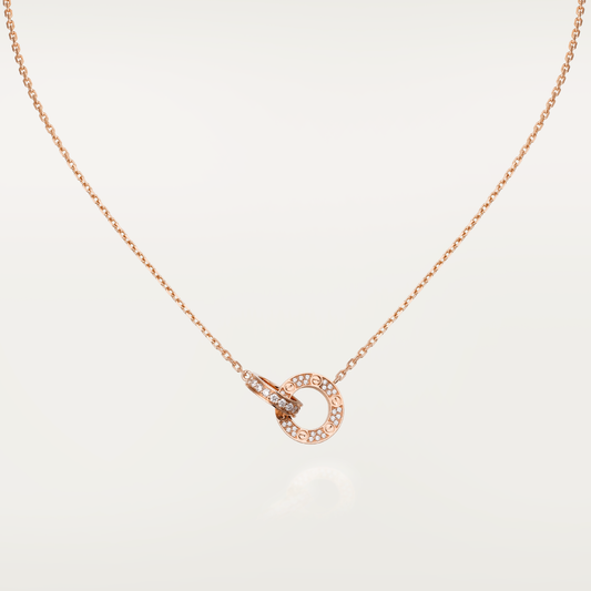 [⭐Haelin Jewelry]LOVE 7.6MM NECKLACE ROSE GOLD AND SILVER  FULL DIAMOND