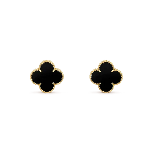 [⭐Haelin Jewelry]CLOVER MEDIUM 1 MOTIFS  ONYX STUD EARRINGS