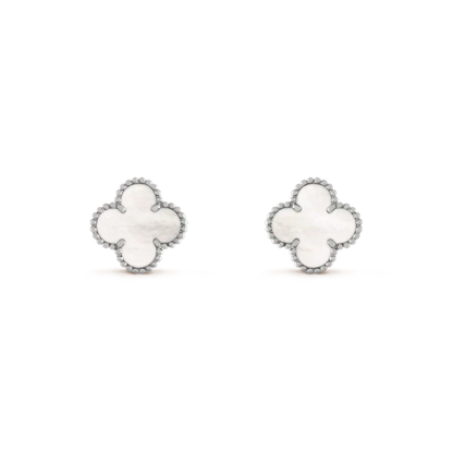 [⭐Haelin Jewelry]CLOVER MEDIUM 1 MOTIFS  WHITE MOP EARRINGS SILVER