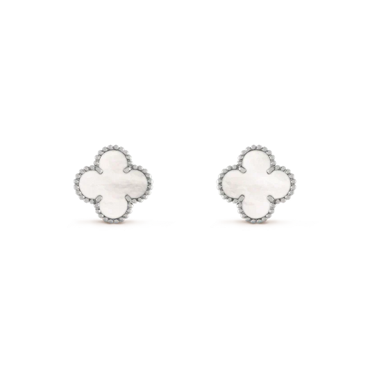 [⭐Haelin Jewelry]CLOVER MEDIUM 1 MOTIFS  WHITE MOP EARRINGS SILVER