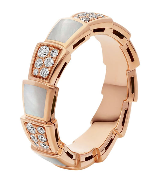 [⭐Haelin Jewelry]SERPENTI RING PINK GOLD MOP DIAMOND PAVED 4MM