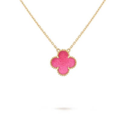 [⭐Haelin Jewelry] NEW CLOVER 15MM PINK ENAMEL NECKLACE