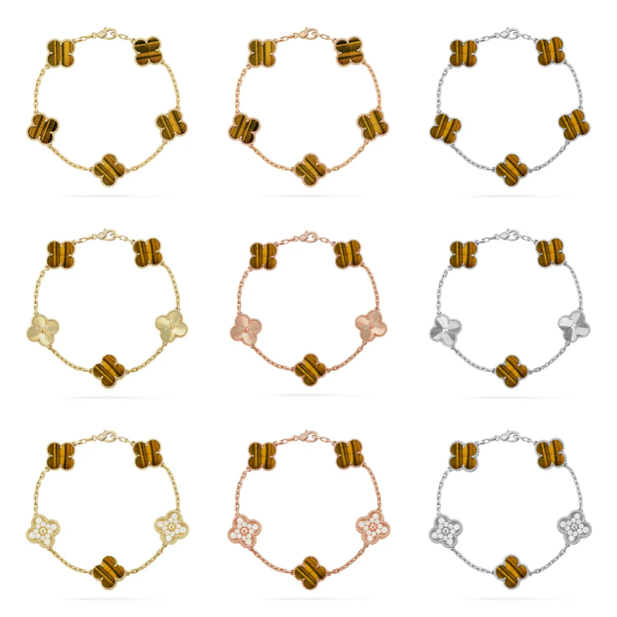 [⭐Haelin Jewelry] CLOVER 5 MOTIFS TIGER EYE BRACELET COLLECTION