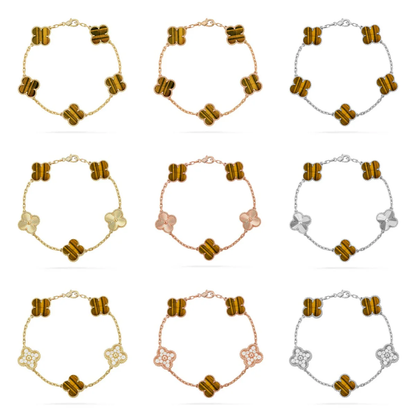 [⭐Haelin Jewelry] CLOVER 5 MOTIFS TIGER EYE BRACELET COLLECTION