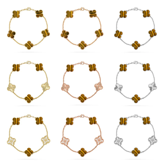 [⭐Haelin Jewelry] CLOVER 5 MOTIFS TIGER EYE BRACELET COLLECTION