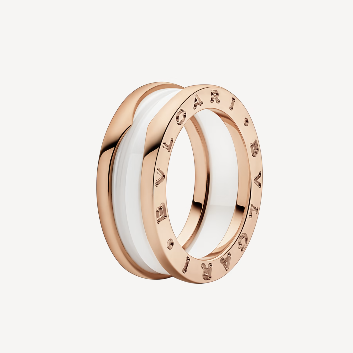 [⭐Haelin Jewelry]ZERO 1 TWO-BAND LOOPS AND WHITE CERAMIC SPIRAL PINK GOLD RING