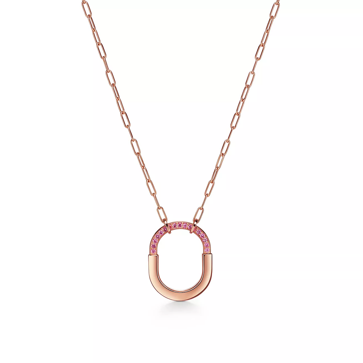 [Haelin Jewelry]LOCK MEDIUM PENDANT PINK DIAMOND PINK GOLD NECKLACE