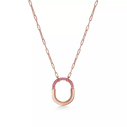 [Haelin Jewelry]LOCK MEDIUM PENDANT PINK DIAMOND PINK GOLD NECKLACE