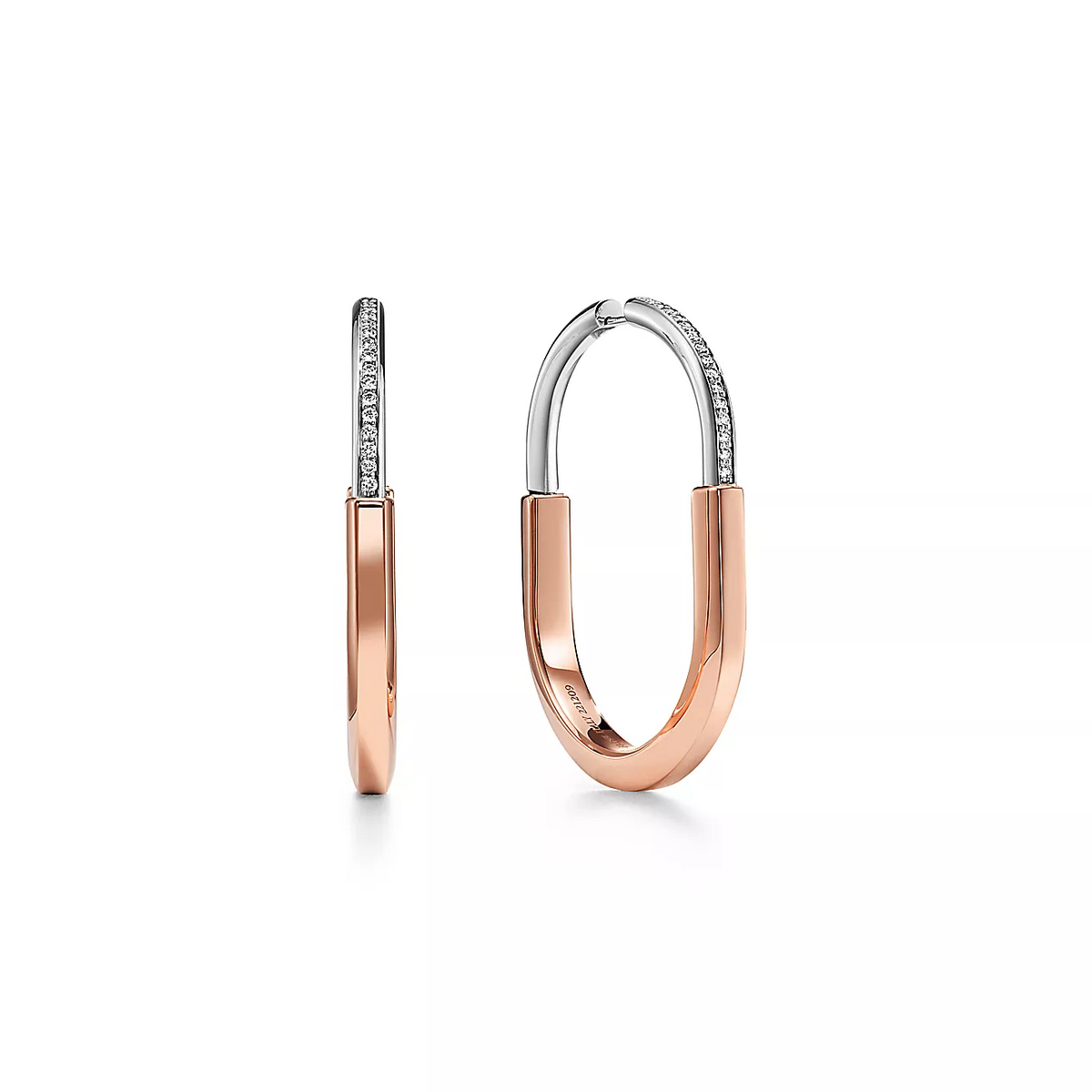 [Haelin Jewelry]LOCK EARRINGS ROSE AND WHITE GOLD DIAMONDS EXTRA LARGE