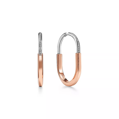 [Haelin Jewelry]LOCK EARRINGS ROSE AND WHITE GOLD DIAMONDS EXTRA LARGE