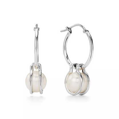 [Haelin Jewelry]PEARL HOOP SILVER EARRINGS