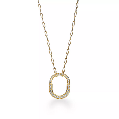 [Haelin Jewelry]LOCK NECKLACE MEDIUM PENDANT GOLD PAVED DIAMONDS
