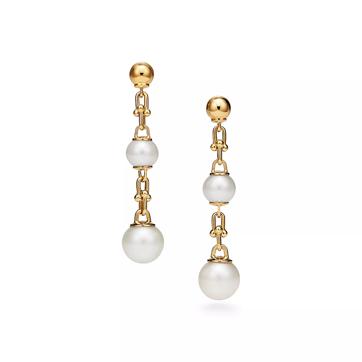 [Haelin Jewelry]TRIPLE DROP LINK EARRINGS GOLD WITH FRESHWATER PEARLS