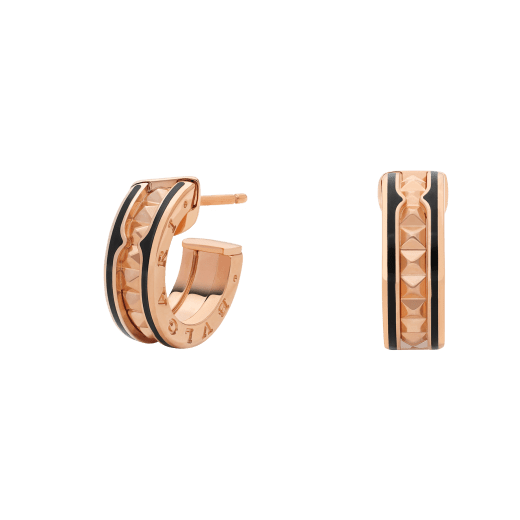 [⭐Haelin Jewelry]ZERO 1 ROCK PINK GOLD EARRINGS WITH STUDDED SPIRAL AND BLACK CERAMIC
