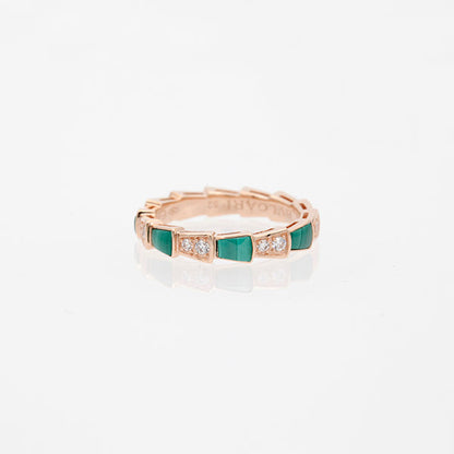 [⭐Haelin Jewelry]SERPENTI RING PINK GOLD MALACHITE DIAMOND 3MM