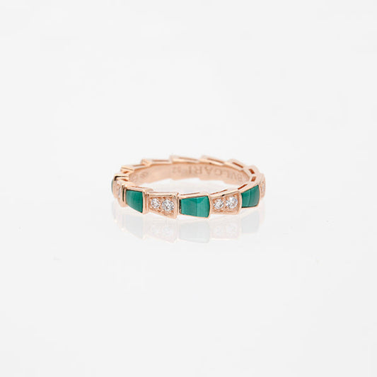 [⭐Haelin Jewelry]SERPENTI RING PINK GOLD MALACHITE DIAMOND 3MM