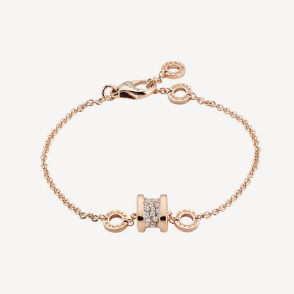 [⭐Haelin Jewelry]ZERO 1 SOFT PINK GOLD WITH PAVED DIAMONDS ON THE SPIRAL BRACELET