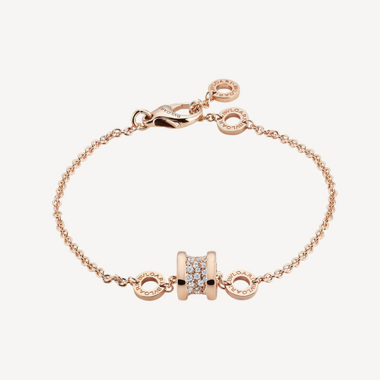 [⭐Haelin Jewelry]ZERO 1 SOFT PINK GOLD WITH PAVED DIAMONDS ON THE SPIRAL BRACELET