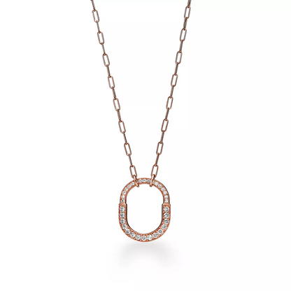 [Haelin Jewelry]LOCK NECKLACE MEDIUM PENDANT PINK GOLD PAVED DIAMONDS
