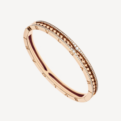 [⭐Haelin Jewelry]ZERO 1 SPIRAL AND PAVED DIAMOND PINK GOLD BRACELET