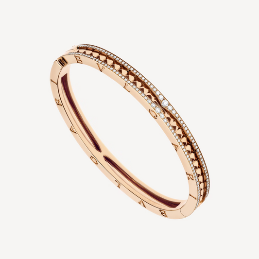 [⭐Haelin Jewelry]ZERO 1 SPIRAL AND PAVED DIAMOND PINK GOLD BRACELET