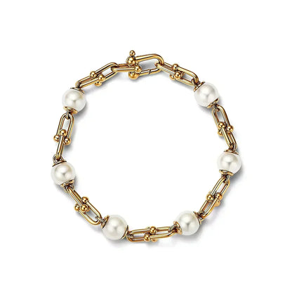 [Haelin Jewelry]LINK BRACELET GOLD WITH FRESHWATER PEARLS