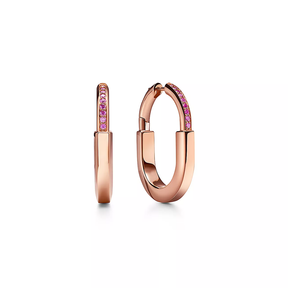 [Haelin Jewelry]LOCK MEDIUM PINK DIAMOND PINK GOLD EARRINGS