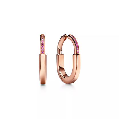 [Haelin Jewelry]LOCK MEDIUM PINK DIAMOND PINK GOLD EARRINGS
