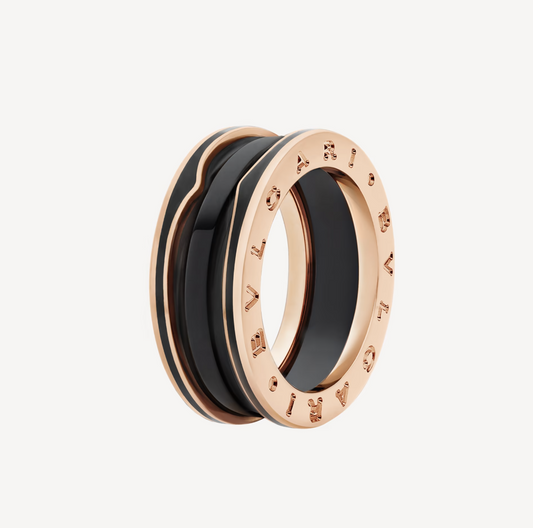 [⭐Haelin Jewelry]ZERO 1 TWO-BAND WITH MATTE BLACK CERAMIC PINK GOLD RING