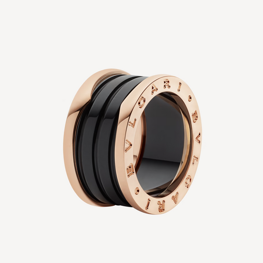 [⭐Haelin Jewelry]ZERO 1 FOUR-BAND LOOPS AND BLACK CERAMIC SPIRAL PINK GOLD RING
