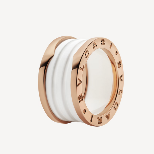 [⭐Haelin Jewelry]ZERO 1 FOUR-BAND LOOPS AND WHITE CERAMIC SPIRAL PINK GOLD RING