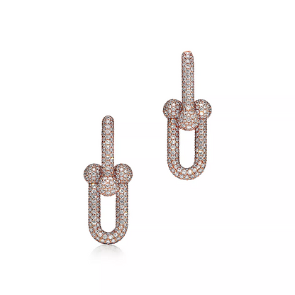 [Haelin Jewelry]LARGE LINK EARRINGS PINK GOLD WITH PAVED DIAMONDS