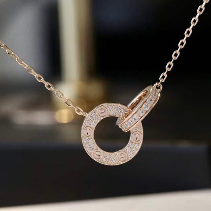 [⭐Haelin Jewelry]LOVE 7.6MM NECKLACE ROSE GOLD AND SILVER  FULL DIAMOND