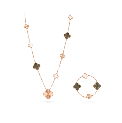 [⭐Haelin Jewelry]DETACHABLE CLOVER 15(11+4) FLOWER SILVER NECKLACE SET
