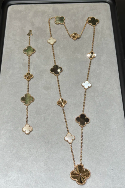 [⭐Haelin Jewelry]DETACHABLE CLOVER 15(11+4) FLOWER SILVER NECKLACE SET