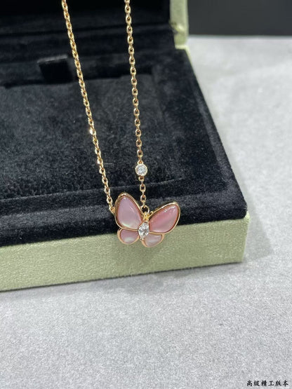 [⭐Haelin Jewelry]BUTTERFLY PINK MOTHER-OF-PEARL DIAMOND NECKLACE