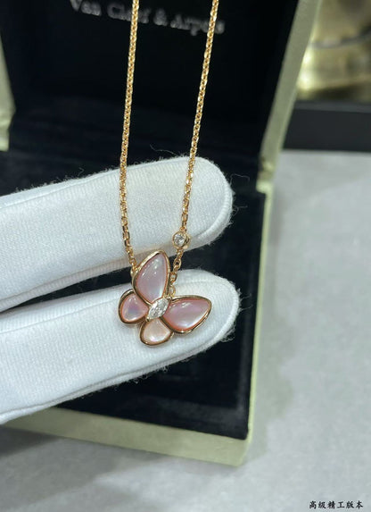 [⭐Haelin Jewelry]BUTTERFLY PINK MOTHER-OF-PEARL DIAMOND NECKLACE
