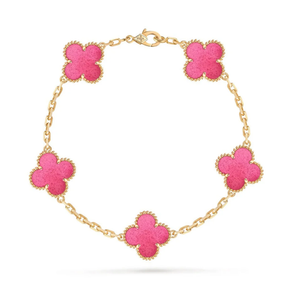 [⭐Haelin Jewelry]NEW CLOVER 5 MOTIFS PINK ENAMEL BRACELET