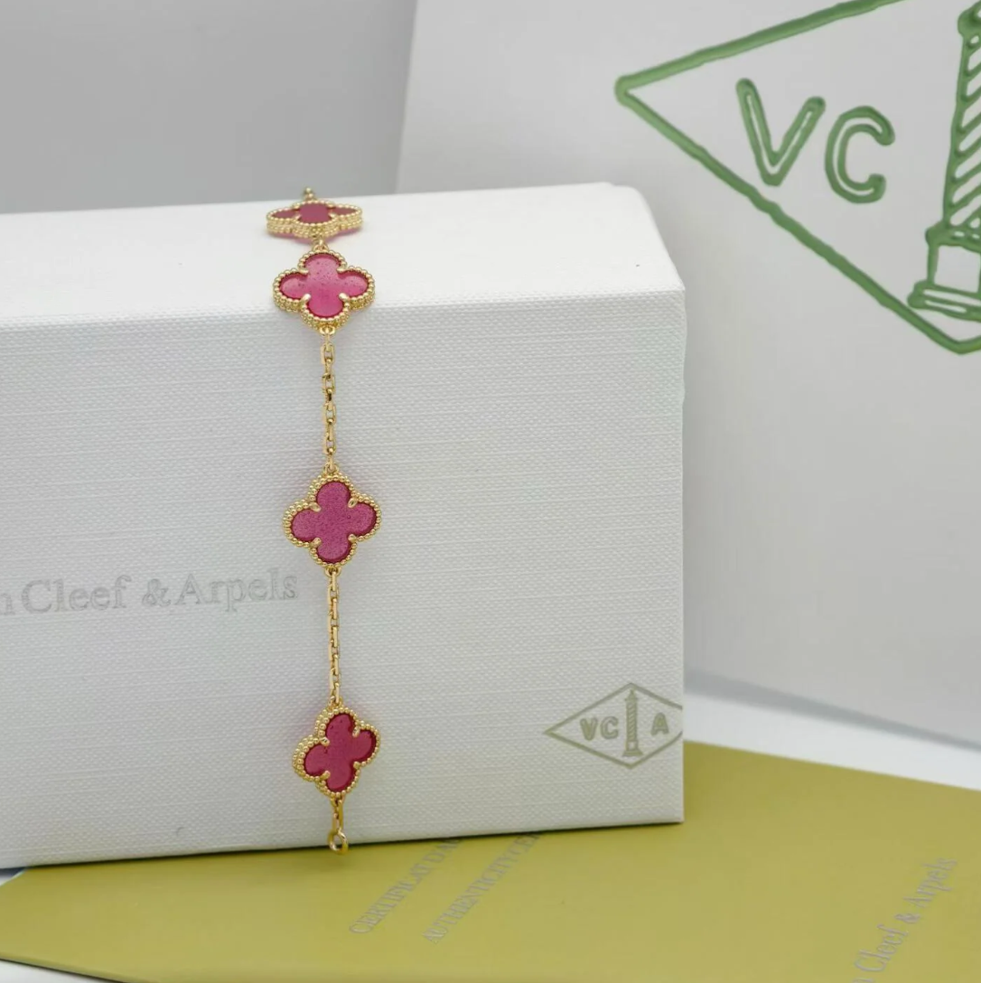 [⭐Haelin Jewelry]NEW CLOVER 5 MOTIFS PINK ENAMEL BRACELET