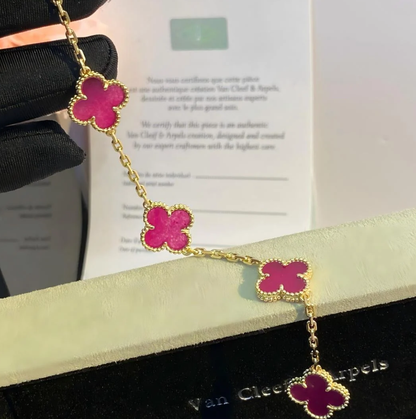 [⭐Haelin Jewelry]NEW CLOVER 5 MOTIFS PINK ENAMEL BRACELET