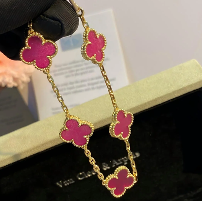 [⭐Haelin Jewelry]NEW CLOVER 5 MOTIFS PINK ENAMEL BRACELET