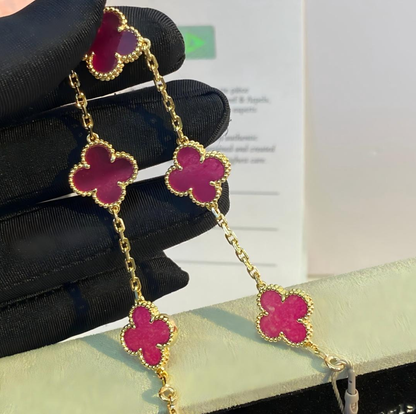 [⭐Haelin Jewelry]NEW CLOVER 5 MOTIFS PINK ENAMEL BRACELET