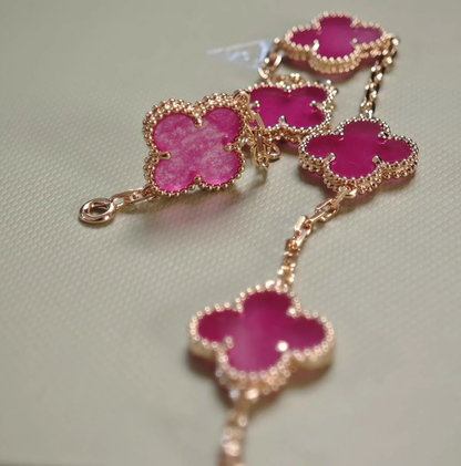 [⭐Haelin Jewelry]NEW CLOVER 5 MOTIFS PINK ENAMEL BRACELET
