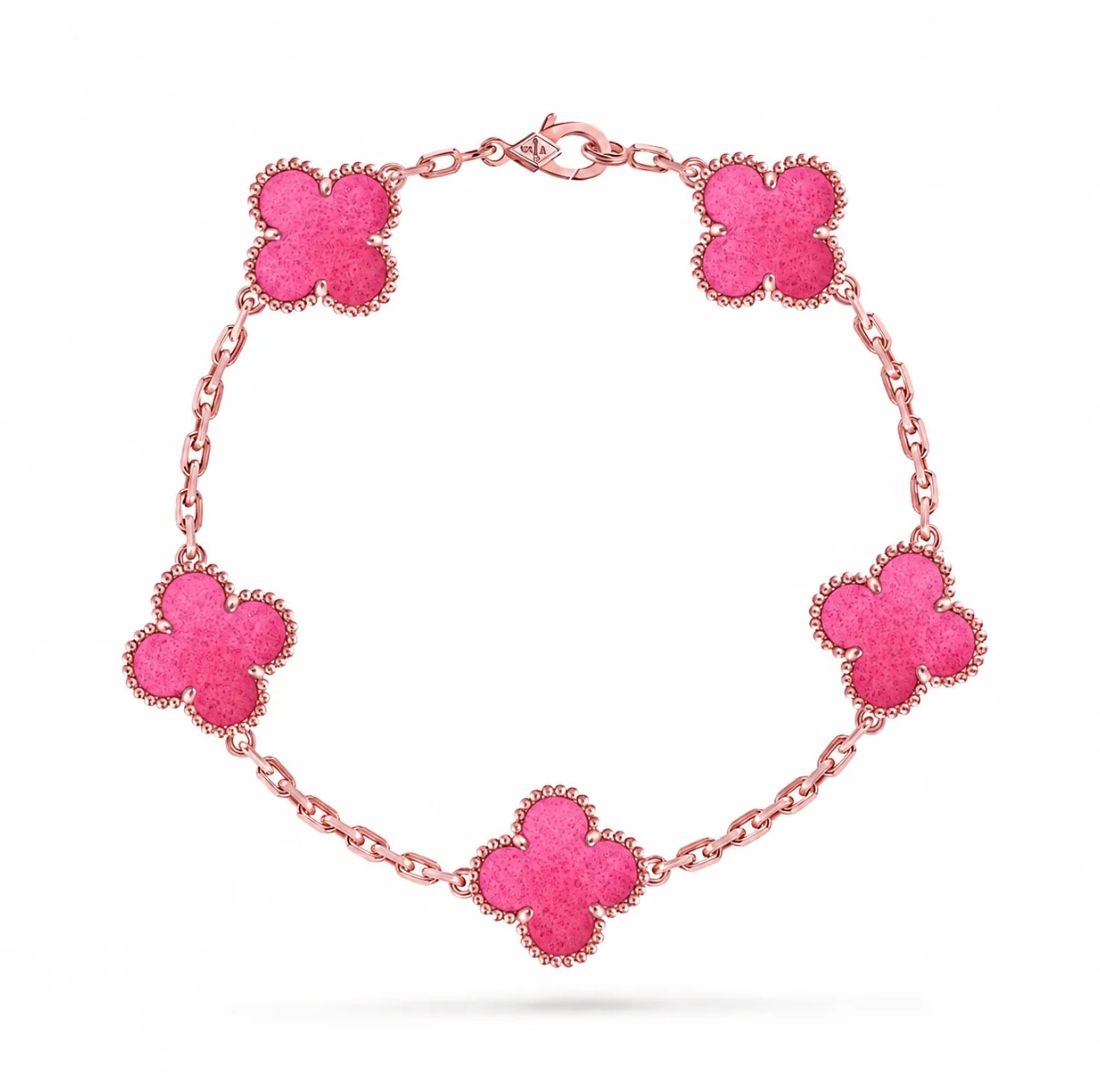 [⭐Haelin Jewelry]NEW CLOVER 5 MOTIFS PINK ENAMEL BRACELET