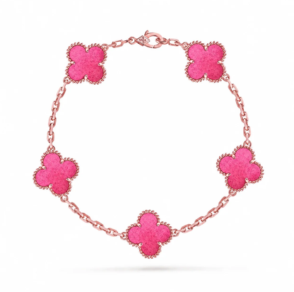 [⭐Haelin Jewelry]NEW CLOVER 5 MOTIFS PINK ENAMEL BRACELET